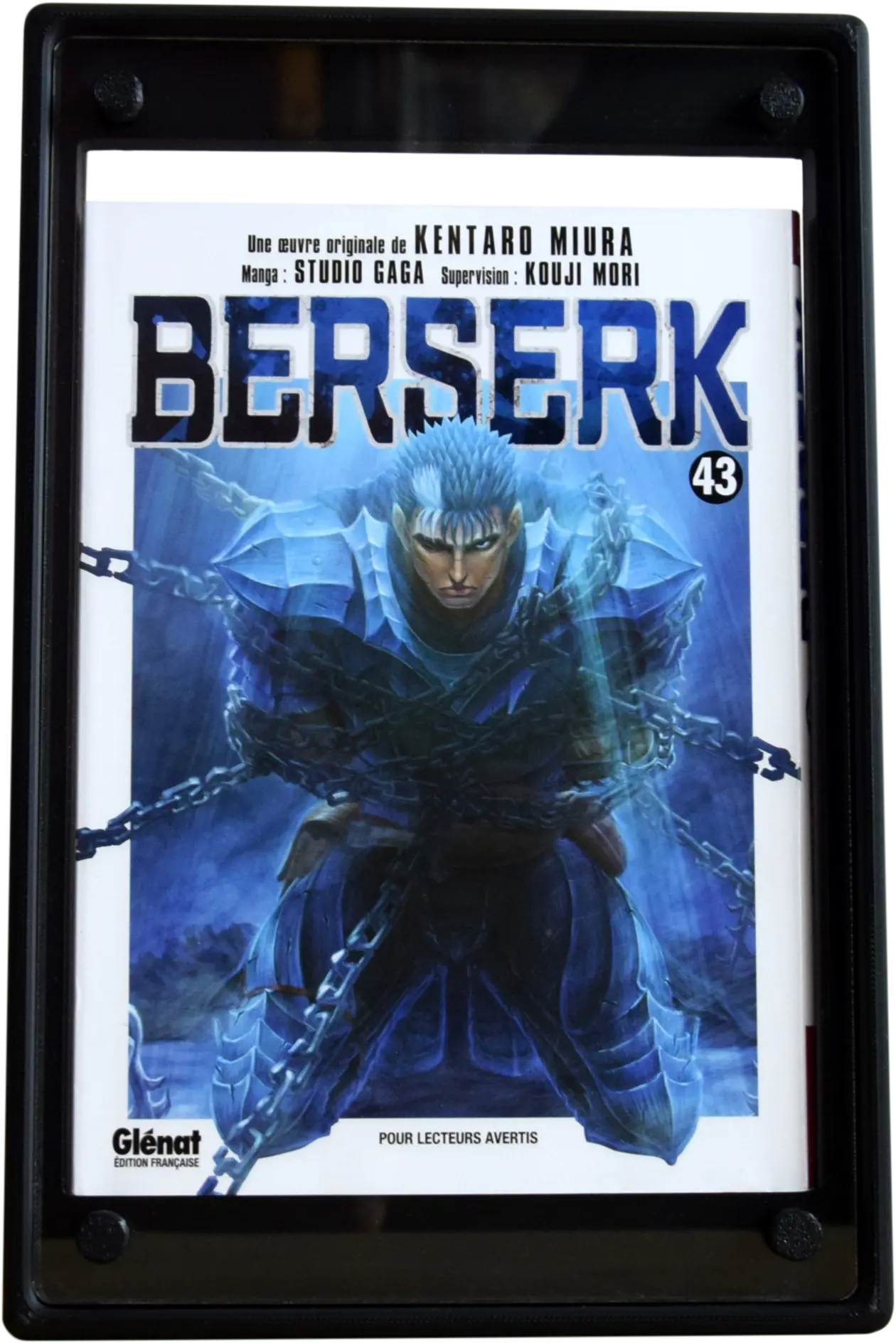 Boîtier de Protection en version NOIR. Tome 43 du manga Berserk. Boîtier / Boîte / Présentoir avec plaques acrylique pour la protection / conservation / exposition / décoration de manga / livre / DVD / Bluray / Blu-ray / Jeux-vidéo / Jeu-vidéo / Playstation / Xbox / Nintendo / Sega