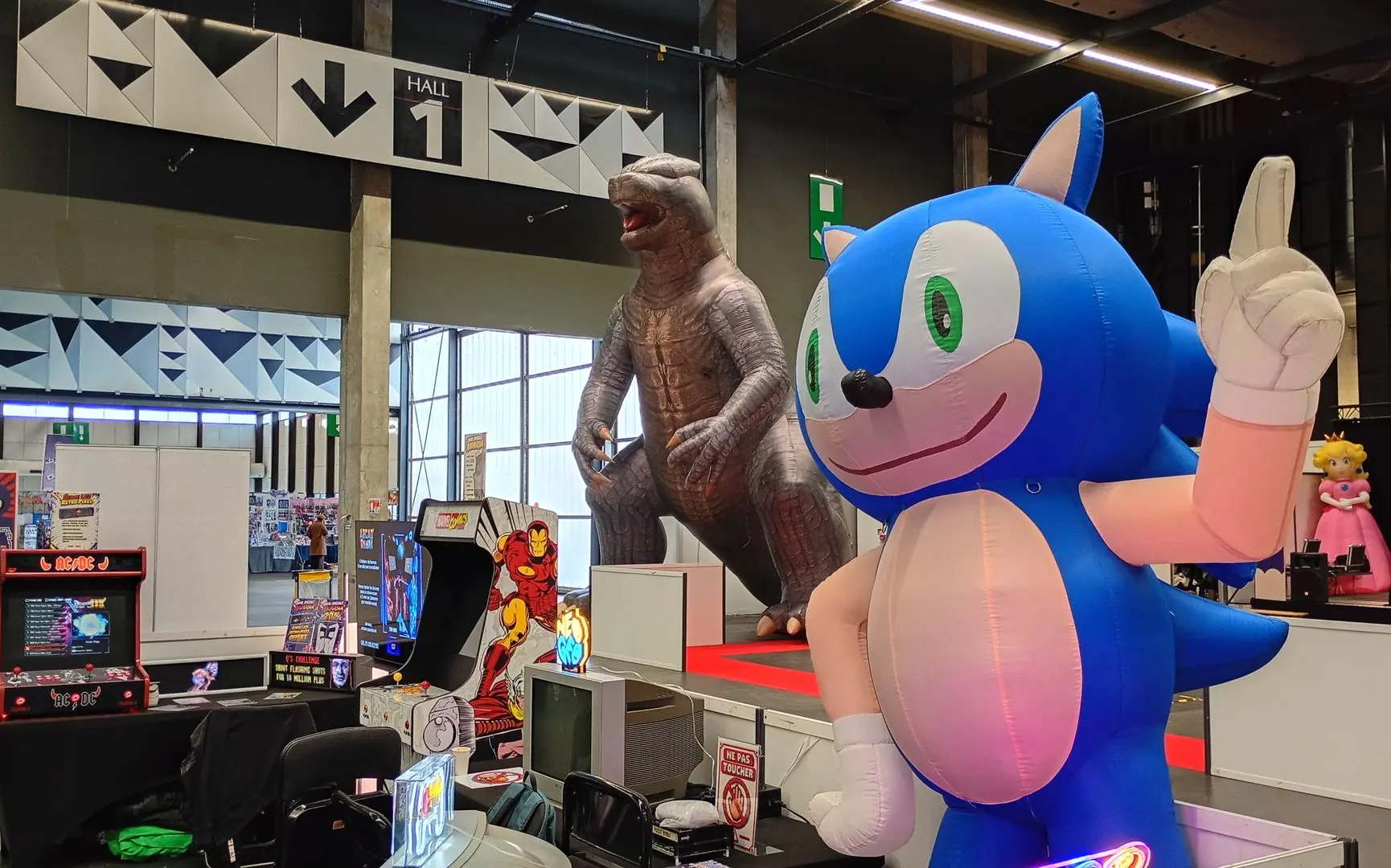 Photo prise au festival Animasia 2026 à Bordeaux. On y voit notamment deux grandes poupées gonflables représentant Sonic au premier plan, et Gamera au second. Pour les plus attentifs, vous pourrez aussi voir la Princesse Peach.